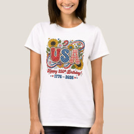レトロUSA生誕250周年ひまわりグラフィック Tシャツ