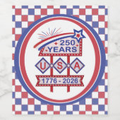 レトロUSA 250周年記念マーキーのサイン1776-2026 ワインラベル (シングルラベル)