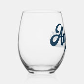 レトロUSA America装飾ネイビーブルースクリプト ステムなしワイングラス (右)