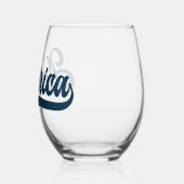 レトロUSA America装飾ネイビーブルースクリプト ステムなしワイングラス (左)