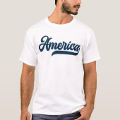 レトロUSA America装飾ネイビーブルースクリプト Tシャツ (正面)