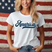 レトロUSA America装飾ネイビーブルースクリプト Tシャツ
