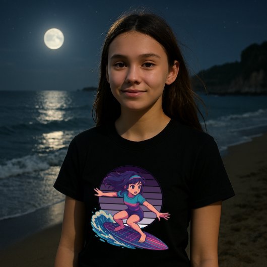 レトロVAPORWAVEムーンサーファーアニメガール Tシャツ