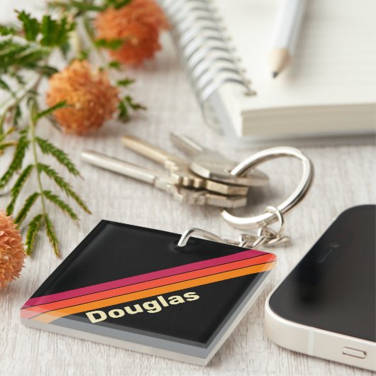 レトロVHSストライプ名 キーホルダー (正面右)