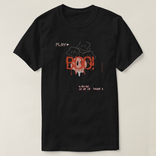レトロVHS幽霊：ブー！ハロウィーンTシャツ Tシャツ (デザイン正面)