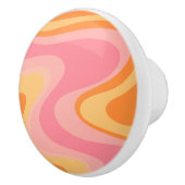 レトロVibe抽象芸術スワール60s 70sピンクとオレンジ セラミックノブ (右)