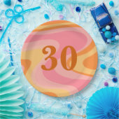 レトロVibe抽象芸術スワール60s 70sピンクとオレンジ ペーパープレート (パーティー)