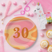 レトロVibe抽象芸術スワール60s 70sピンクとオレンジ ペーパープレート (パーティー)