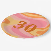 レトロVibe抽象芸術スワール60s 70sピンクとオレンジ ペーパープレート (アングル)