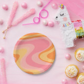 レトロVibe抽象芸術スワール60s 70sピンクとオレンジ ペーパープレート (パーティー)