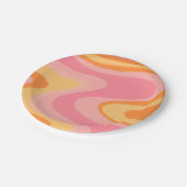 レトロVibe抽象芸術スワール60s 70sピンクとオレンジ ペーパープレート (アングル)