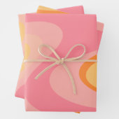 レトロVibe抽象芸術スワール60s 70sピンクとオレンジ ラッピングペーパーシート (インサイチュ)