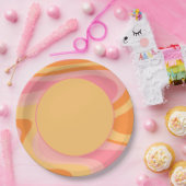 レトロVibe抽象芸術旋回60s 70sピンクと黄色 ペーパープレート (パーティー)