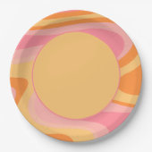 レトロVibe抽象芸術旋回60s 70sピンクと黄色 ペーパープレート (正面)