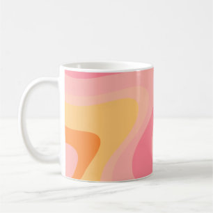 レトロVibe抽象芸術Swirl 60s 70sピンクとオレンジ コーヒーマグカップ