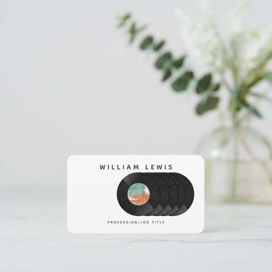 レトロVinyl Record Music Deejay Disk Jokey DJ 名刺 (スタンド正面)