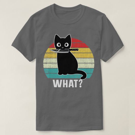 レトロWhat Cat Black Knife Meow子猫猫おもしろいM Tシャツ (デザイン正面)