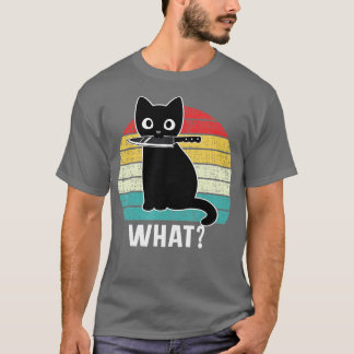 レトロWhat Cat Black Knife Meow子猫猫おもしろいM Tシャツ