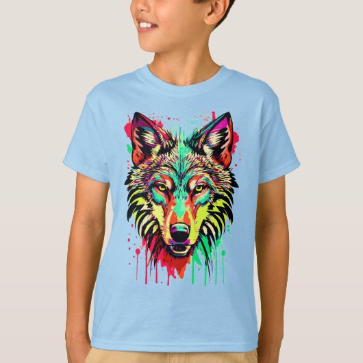 レトロWolf Tシャツ – カラフル Wolf Shirt (正面)