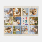 レトロWOOF カスタム11フォトコラージュ犬 フリースブランケット (正面(横))