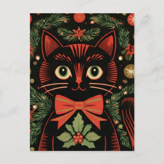 レトロXmas猫 ポストカード (正面)