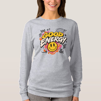 レトロY2Kストリートウェアグッドエナジースマイルフェイスグラフ Tシャツ