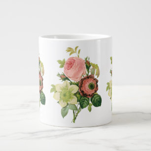 レドゥテによるアネモネ 薔薇 クレマチスのヴィンテージ フラワー ジャンボコーヒーマグカップ