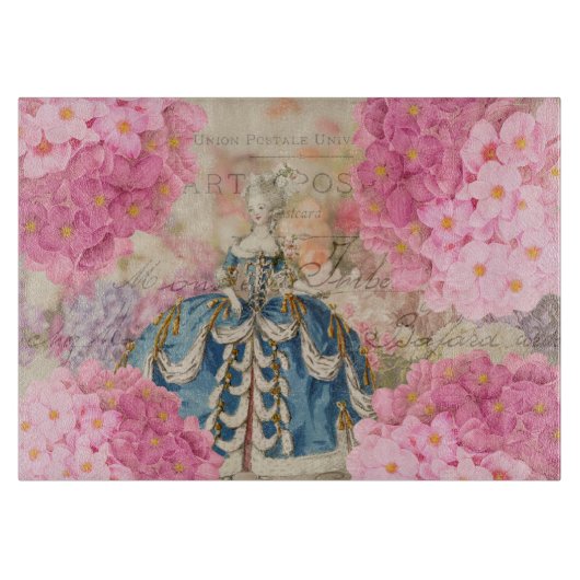 レドゥートピンクアジサイ花ガラス切り板 カッティングボード (正面)