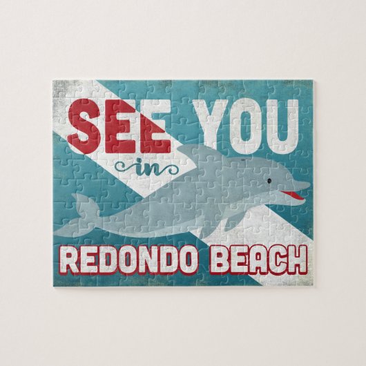 レドンドビーチドルフィンヴィンテージトラベル ジグソーパズル (横)