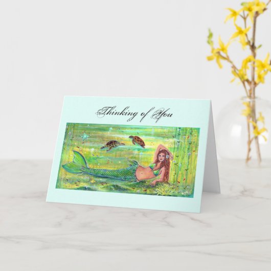 レニーによるウミガメのカードを持つカリプソの人魚 カード (黄色い花)