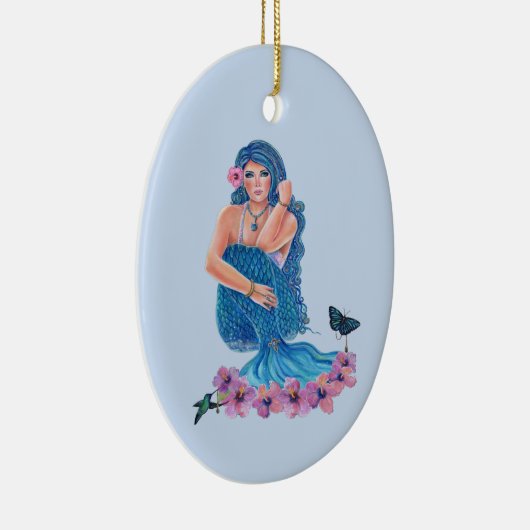 レニーの花とハミングバードアートを持つ人魚 セラミックオーナメント (右)