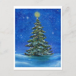 レニー静か・ラボイホリダの夜のクリスマスツリー シーズンポストカード