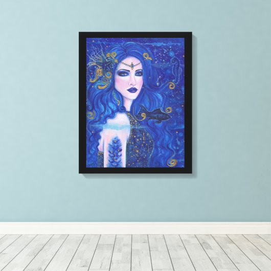 レニー・ラボイエによる金ゴールドアクセント付きサファイアマーメイド キャンバスプリント (インサイチュ (ウッドフロア))