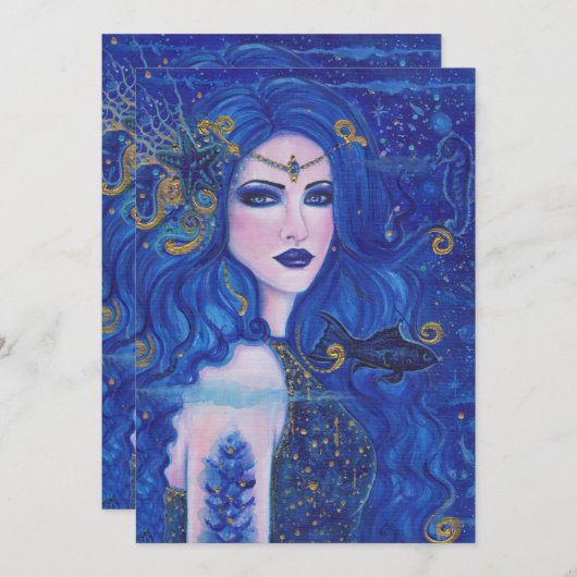 レニー・ラボイエによる金ゴールドアクセント付きサファイアマーメイド シーズンカード (正面/裏面)