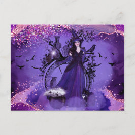 レニー・ラヴォワによるハロウィーンの魔女の猫アート ポストカード