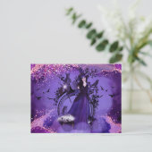 レニー・ラヴォワによるハロウィーンの魔女の猫アート ポストカード (スタンド正面)