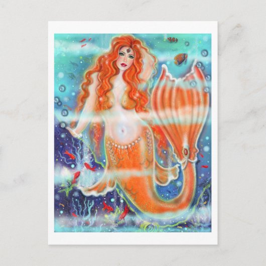 レニー・ラヴォワによる熱帯魚アートのマーメイド ポストカード (正面)