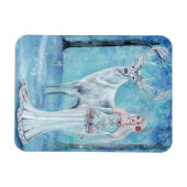 レネの鹿のポスター付き冬の休日の女神 マグネット (横)