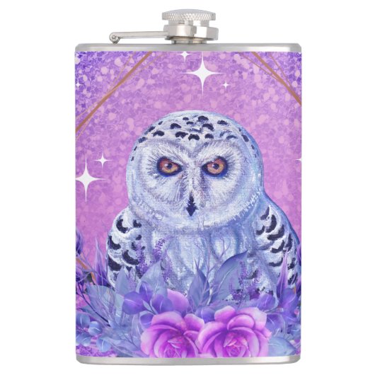 レネ・ラヴォワによるスノーウィークフクロウの女神アート フラスク (正面)