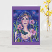 レネ・ラヴォワによるハミングバードとガイアの女神 カード (黄色い花)