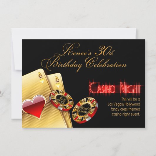 レネ ヴェガス カジノ ナイト 30歳 誕生日パーティー 招待状 (正面)