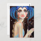 レノアと3つの目のカラス、オリジナルアート ポストカード (正面/裏面)