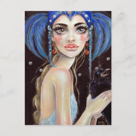 レノアと3つの目のカラス、オリジナルアート ポストカード (正面)