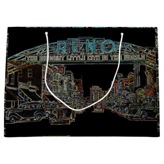 レノネバダカラフルヴィンテージ水彩画ネオン ラージペーパーバッグ (正面)