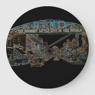 レノネバダヴィンテージカラフルネオンアート ラージ壁時計