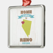 レノ、ネバダの地図-ハートがあるところでがあります家 メタルオーナメント (左)