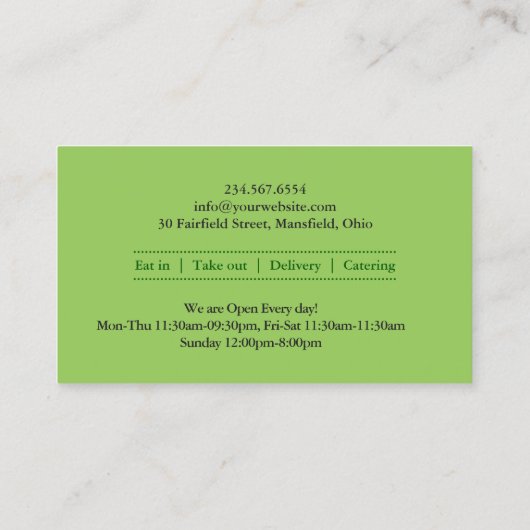 レバノンのアラビア料理の名刺 名刺 (裏面)