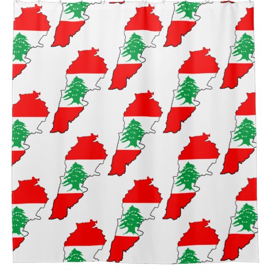 レバノンの国旗を持った地図 シャワーカーテン (正面)