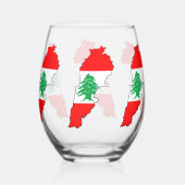 レバノンの国旗を持った地図 ステムなしワイングラス (裏面)
