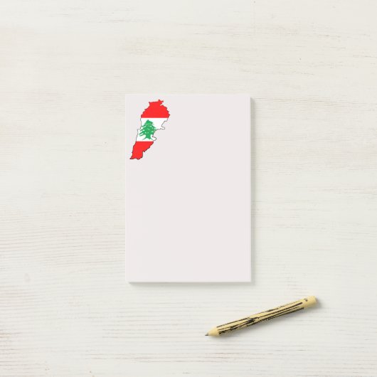 レバノンの国旗を持った地図 ポストイット (デスク上)